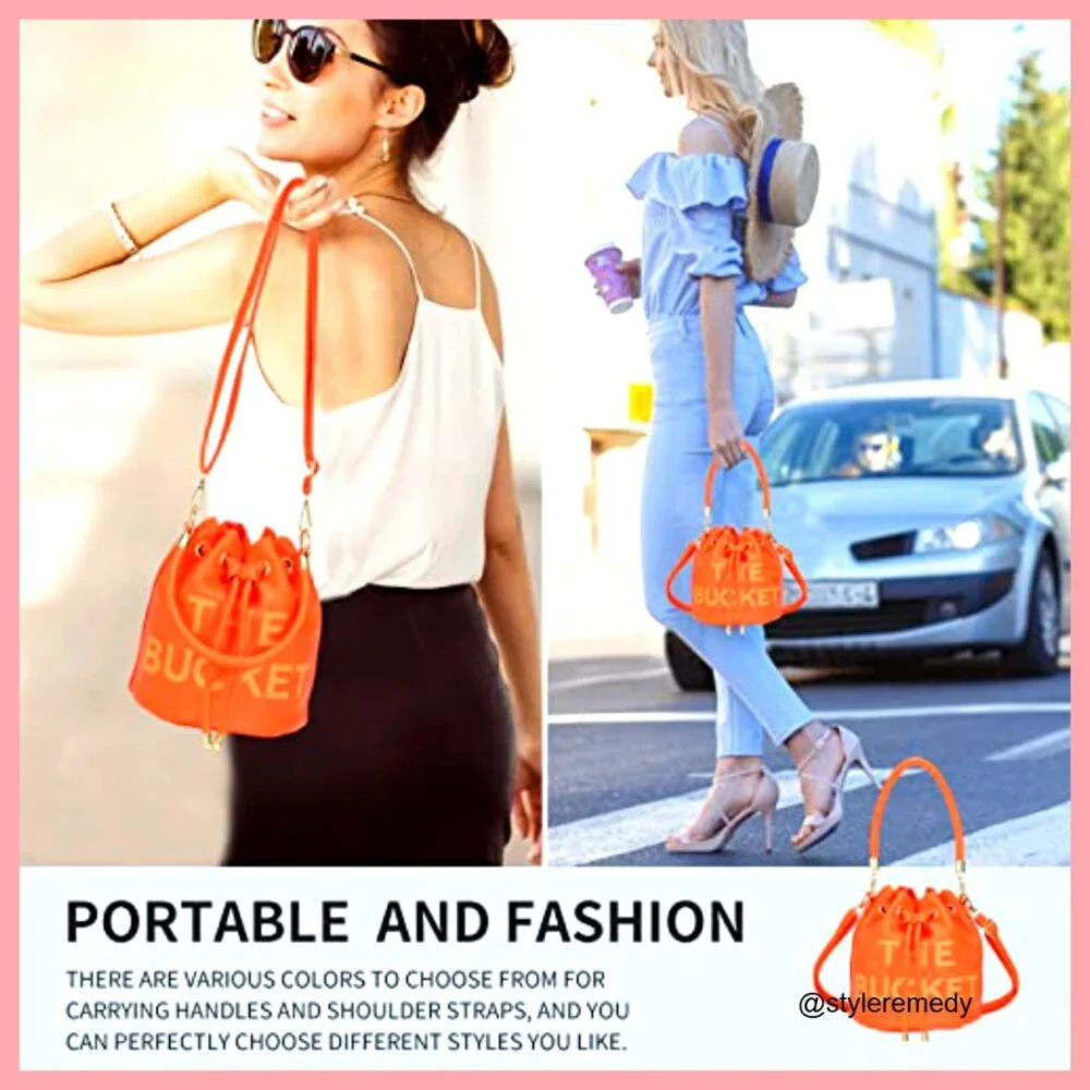 Mini Leather Bucket Bag Drawstring Purse Crossbody Hobo Handbag